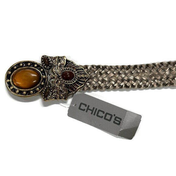 Chicos Bronze Braided Stone Stretch Belt New $79 Womens Small 1.5 x 30 NWT - Picture 2 of 9